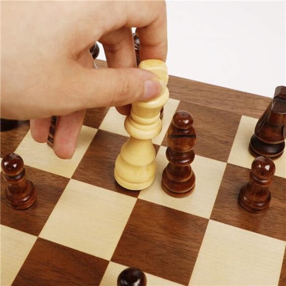 Wooden Chess & Checkers Set, 2 in 1 Board Games for Kids and Adults - Picture 5 of 8